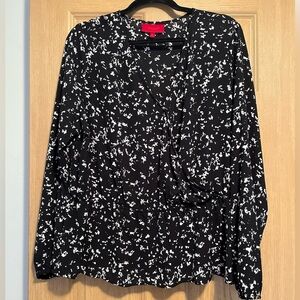 Jennifer Lopez Black and White Peplum Patterned Long Sleeve Blouse